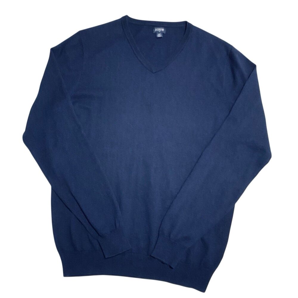 J. Crew COTTON Poly MERINO Wool Sweater LT Large Tall Pullover NAVY Blue Mens
